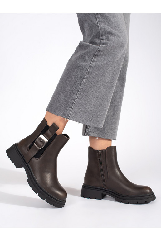 Hnědé kotníkové štibletky dámské s přezkou