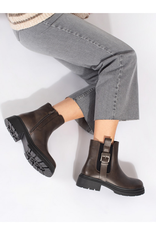 Hnědé kotníkové štibletky dámské s přezkou