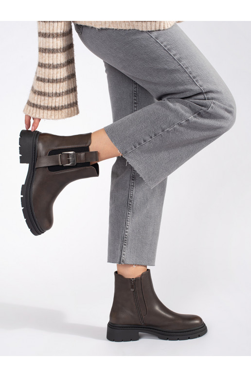 Hnědé kotníkové štibletky dámské s přezkou