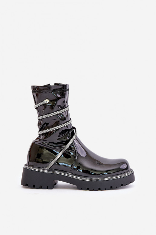 Lakované Kotníkové Boty Se Zdobením Černé Kikizelle Lakované Kotníkové Boty Se Zdobením Černé Kikizelle