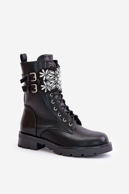 Zateplené pracovní boty s ozdobným pásem a přezkami černé Viveria Zateplené pracovní boty s ozdobným pásem a přezkami černé Viveria