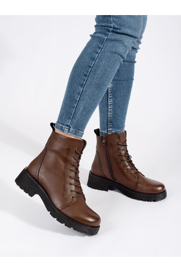 Kožené tmavě hnědé kotníkové boty na hrubé podrážce Sergio Leone