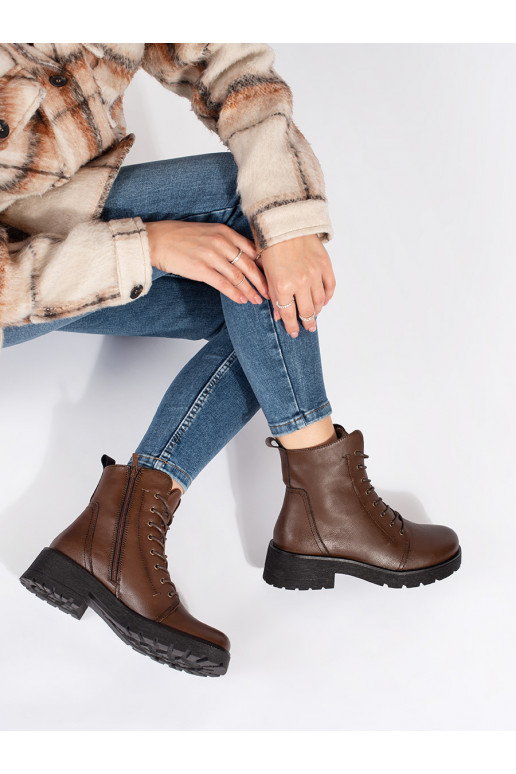 Kožené tmavě hnědé kotníkové boty na hrubé podrážce Sergio Leone