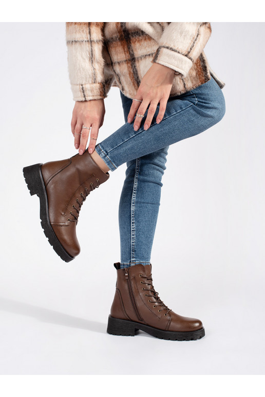 Kožené tmavě hnědé kotníkové boty na hrubé podrážce Sergio Leone