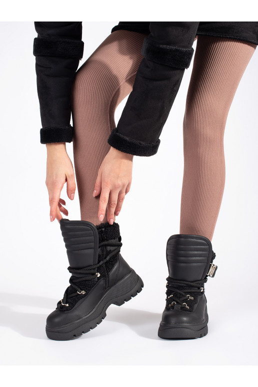 Černé dámské sněhule s kožešinou na hrubé podrážce