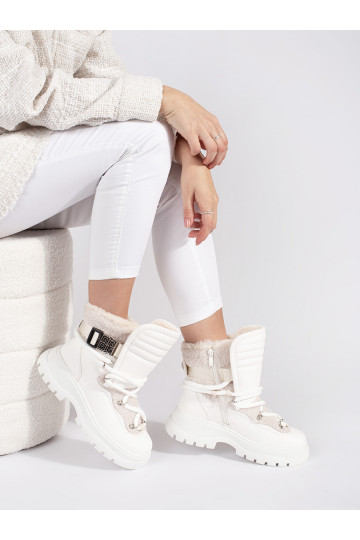 Bílé dámské sněhule s kožešinou na hrubé podrážce 2