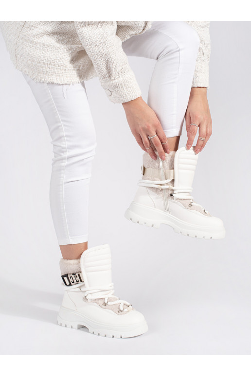 Bílé dámské sněhule s kožešinou na hrubé podrážce