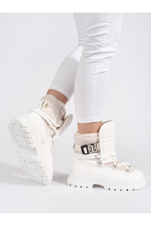 Bílé dámské sněhule s kožešinou na hrubé podrážce