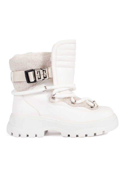 Bílé dámské sněhule s kožešinou na hrubé podrážce