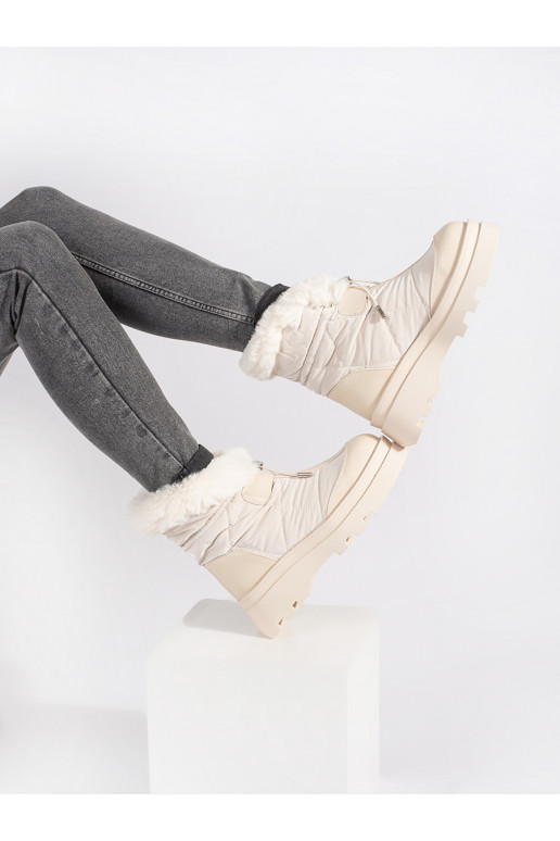 Béžové dámské sněhule s kožešinou na platformě