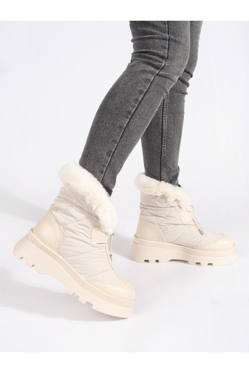 Béžové dámské sněhule s kožešinou na platformě 2