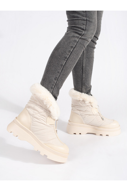 Béžové dámské sněhule s kožešinou na platformě