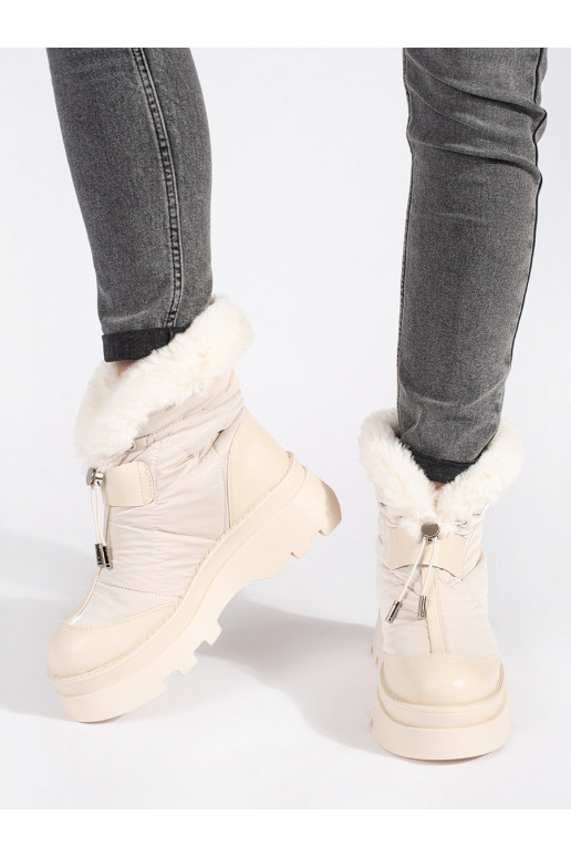 Béžové dámské sněhule s kožešinou na platformě