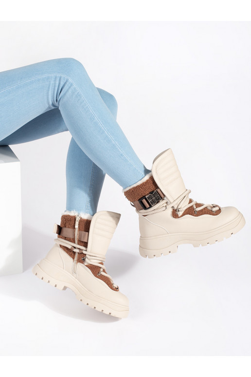 Béžové dámské sněhule s kožešinou na hrubé podrážce