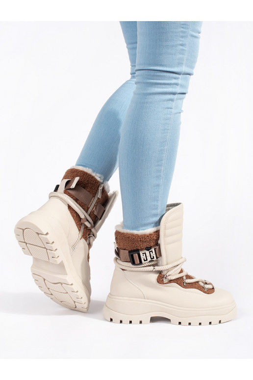 Béžové dámské sněhule s kožešinou na hrubé podrážce