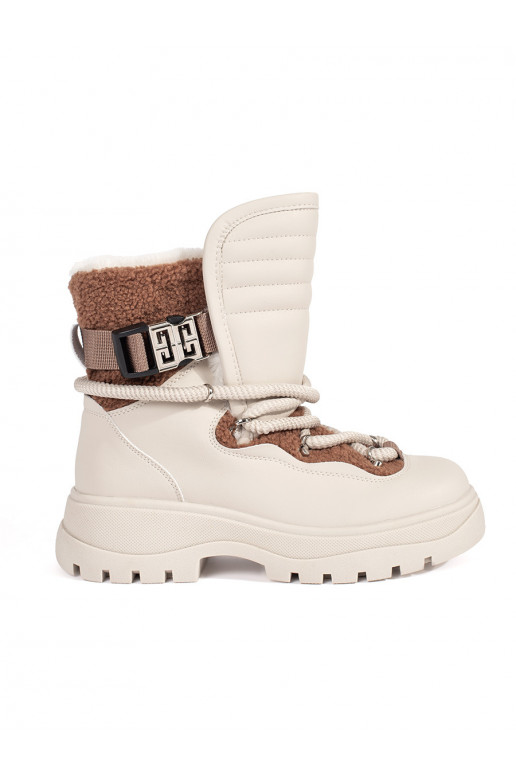 Béžové dámské sněhule s kožešinou na hrubé podrážce