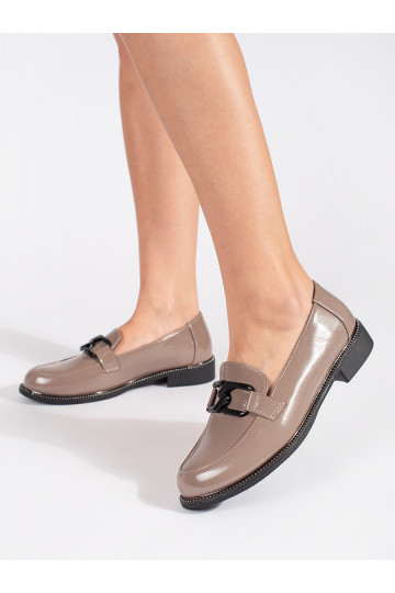 Tmavě béžové mokasíny loafersy s koženou stélkou 2
