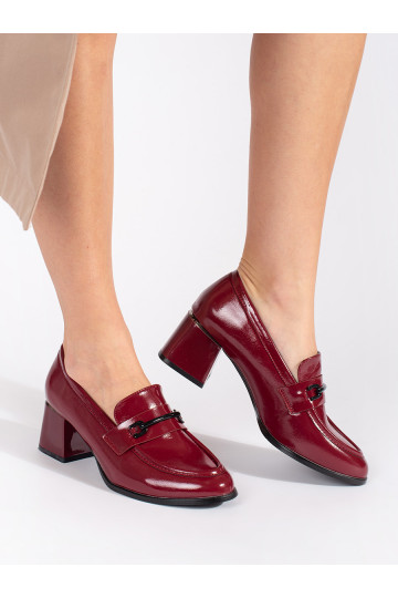 Bordové dámské polobotky loafersy na podpatku