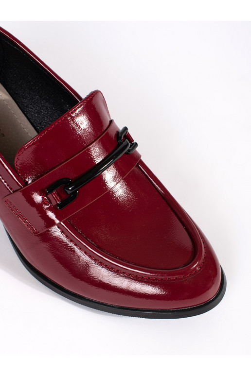 Bordové dámské polobotky loafersy na podpatku