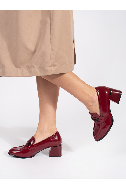 Bordové dámské polobotky loafersy na podpatku