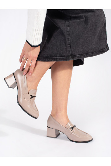 Béžové dámské polobotky loafersy na podpatku