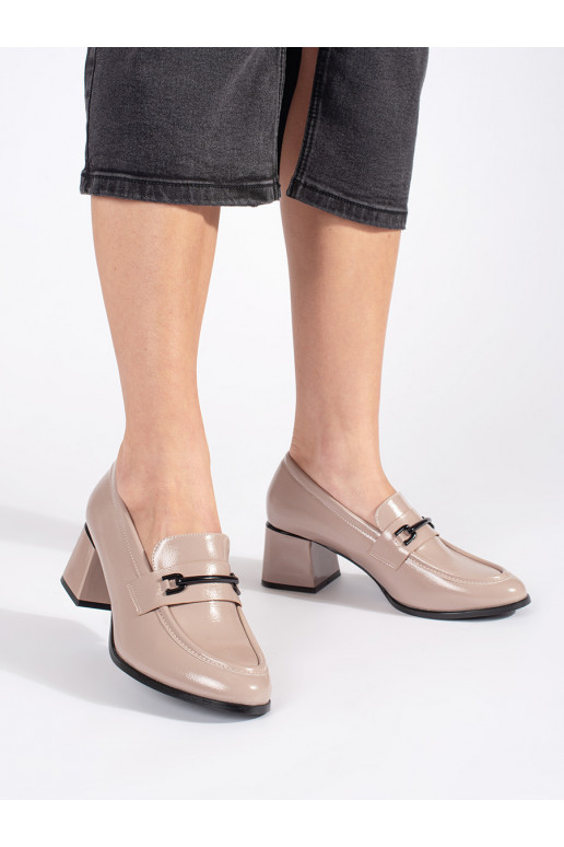 Béžové dámské polobotky loafersy na podpatku