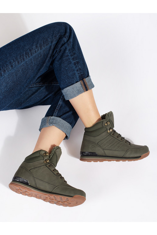 Tmavě zelené zateplené trekové boty