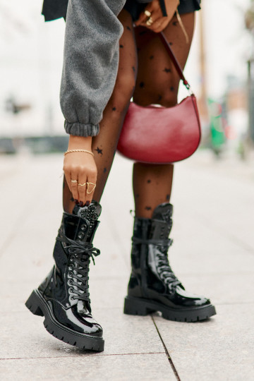 Lakované Zateplené Boty Pracovní Se Zdobením Černé Kelilea 2