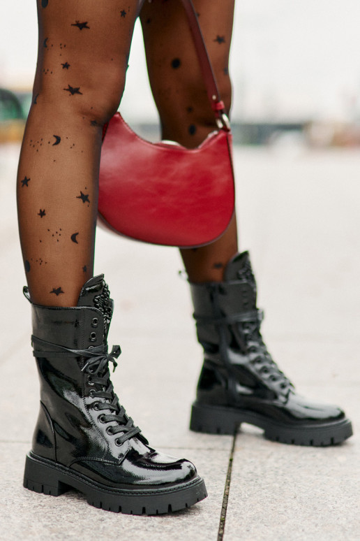 Lakované Zateplené Boty Pracovní Se Zdobením Černé Kelilea Lakované Zateplené Boty Pracovní Se Zdobením Černé Kelilea