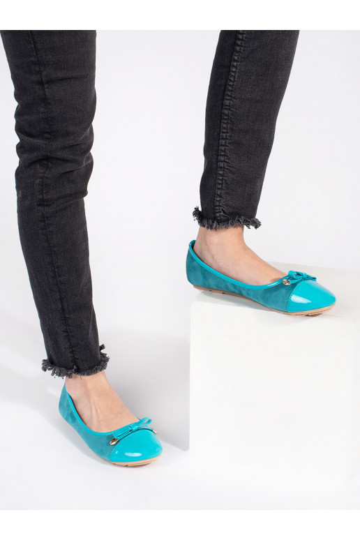 Modré ploché dámské baleríny s lakovanou špičkou