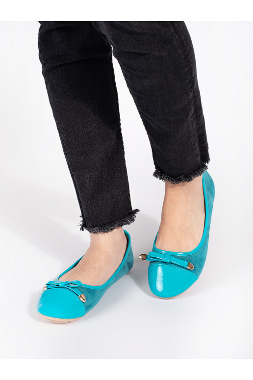 Modré ploché dámské baleríny s lakovanou špičkou