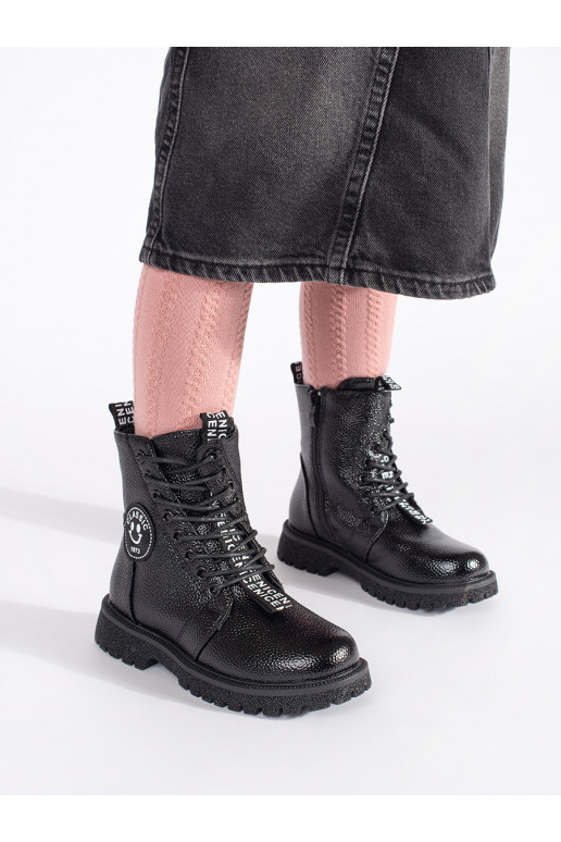 Černé šněrovací kotníkové boty zateplené kožíškem