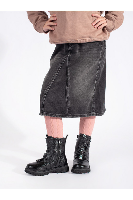 Černé šněrovací kotníkové boty zateplené kožíškem