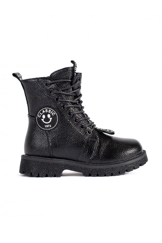 Černé šněrovací kotníkové boty zateplené kožíškem