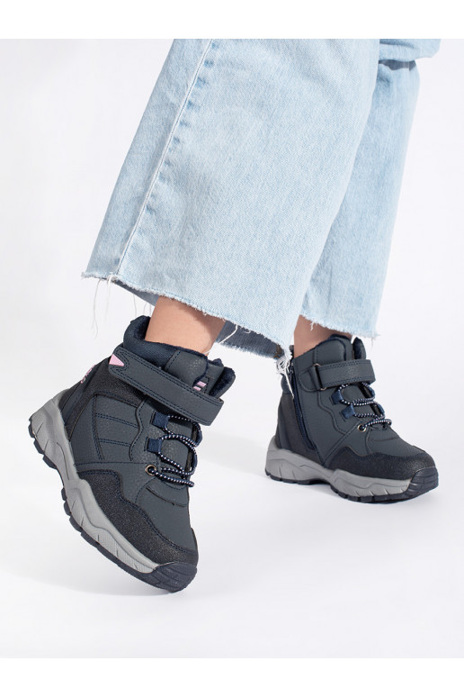 Tmavě modré zateplené dívčí kotníkové boty