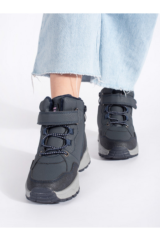 Tmavě modré zateplené dívčí kotníkové boty