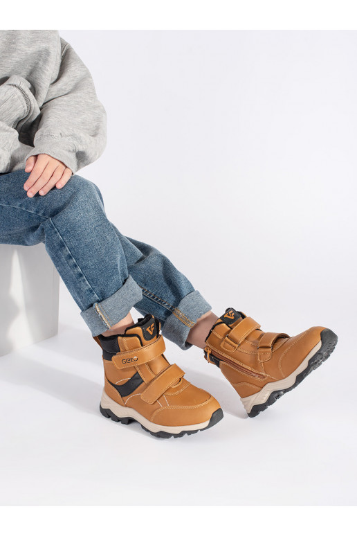Zateplené chlapecké camelové kotníkové boty na suchý zip