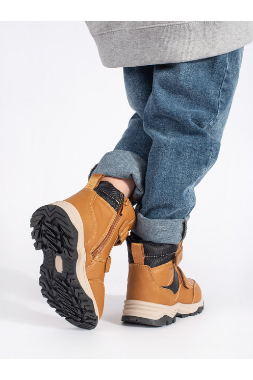 Zateplené chlapecké camelové kotníkové boty na suchý zip