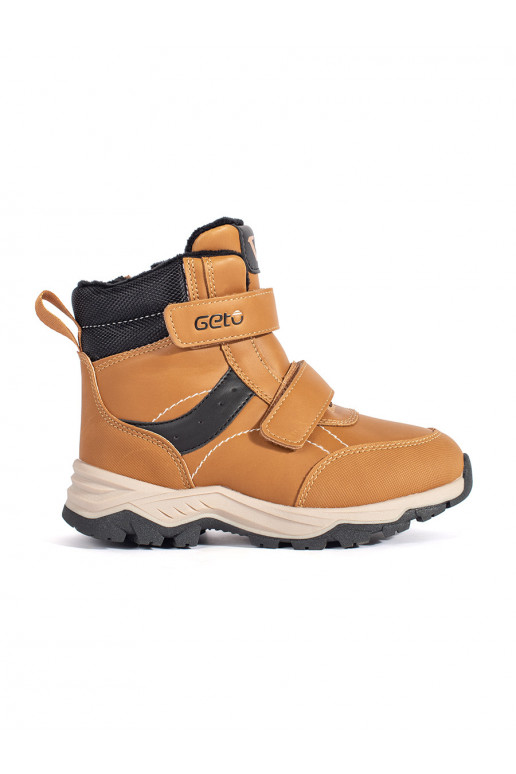 Zateplené chlapecké camelové kotníkové boty na suchý zip