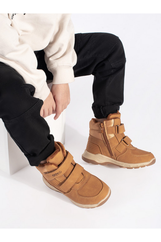 Zateplené chlapecké camelové kotníkové boty na suchý zip