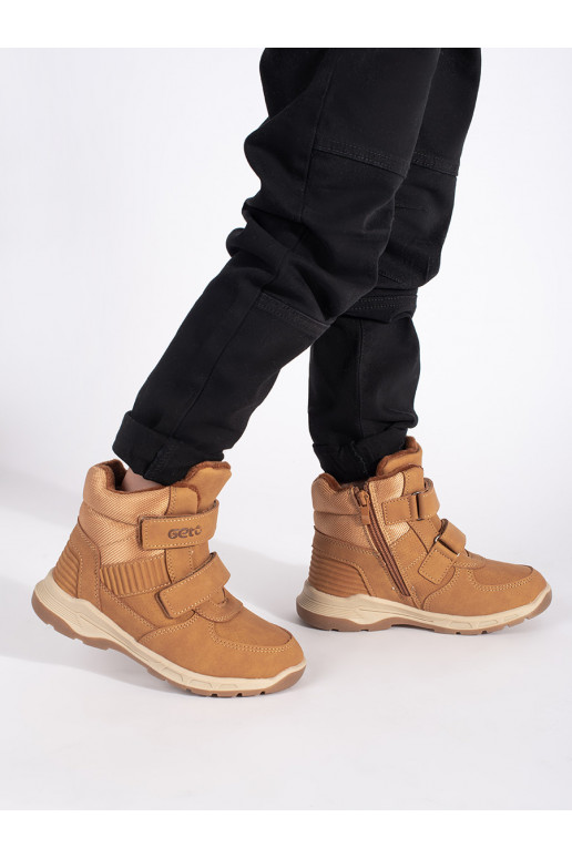 Zateplené chlapecké camelové kotníkové boty na suchý zip