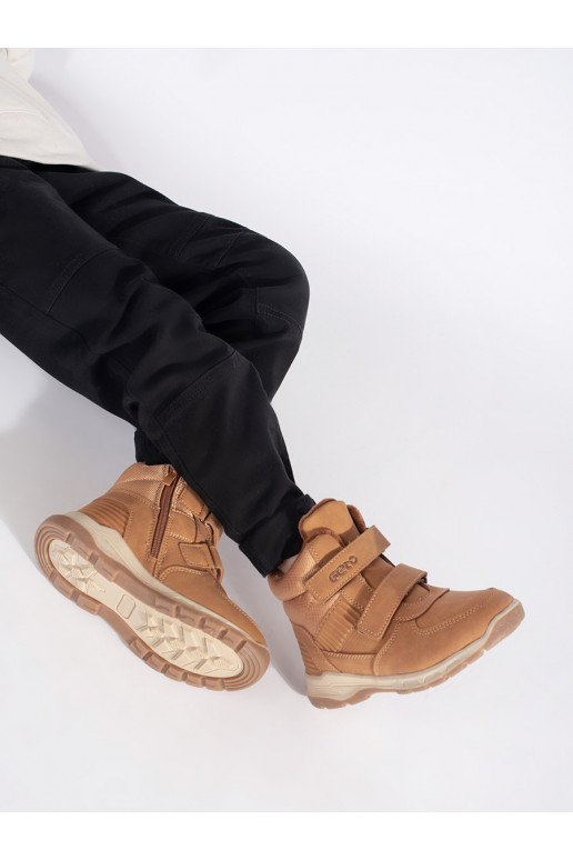 Zateplené chlapecké camelové kotníkové boty na suchý zip