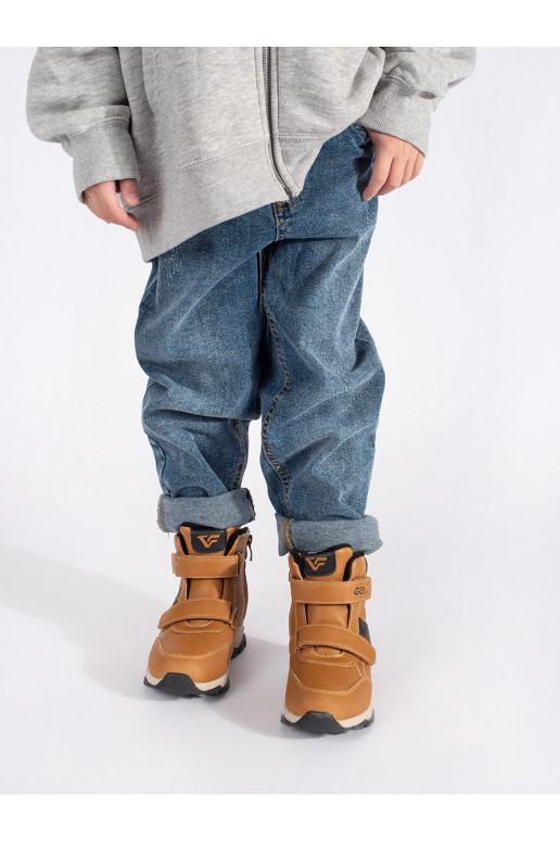 Zateplené chlapecké camelové kotníkové boty na suchý zip