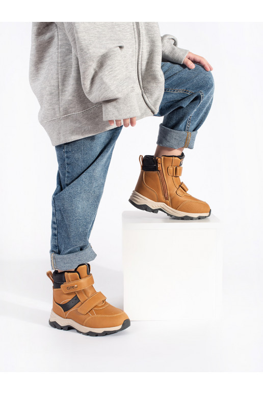Zateplené chlapecké camelové kotníkové boty na suchý zip