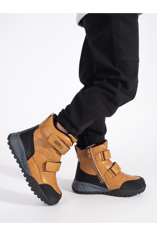 Zateplené chlapecké camelové kotníkové boty na suchý zip