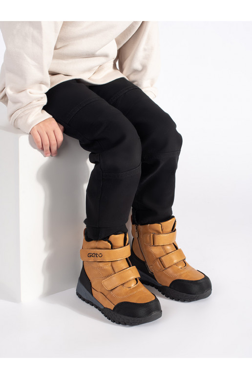 Zateplené chlapecké camelové kotníkové boty na suchý zip