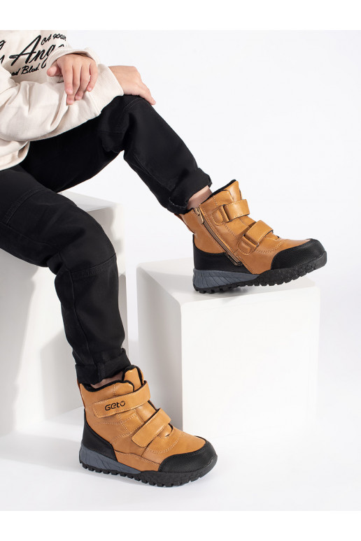 Zateplené chlapecké camelové kotníkové boty na suchý zip
