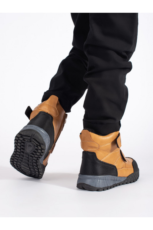 Zateplené chlapecké camelové kotníkové boty na suchý zip