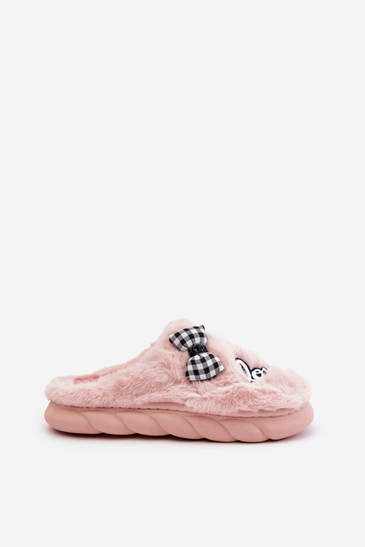 Dámské Fleece Pantofle S Nášivkami A Mašlí Růžové Linnorelia Dámské Fleece Pantofle S Nášivkami A Mašlí Růžové Linnorelia
