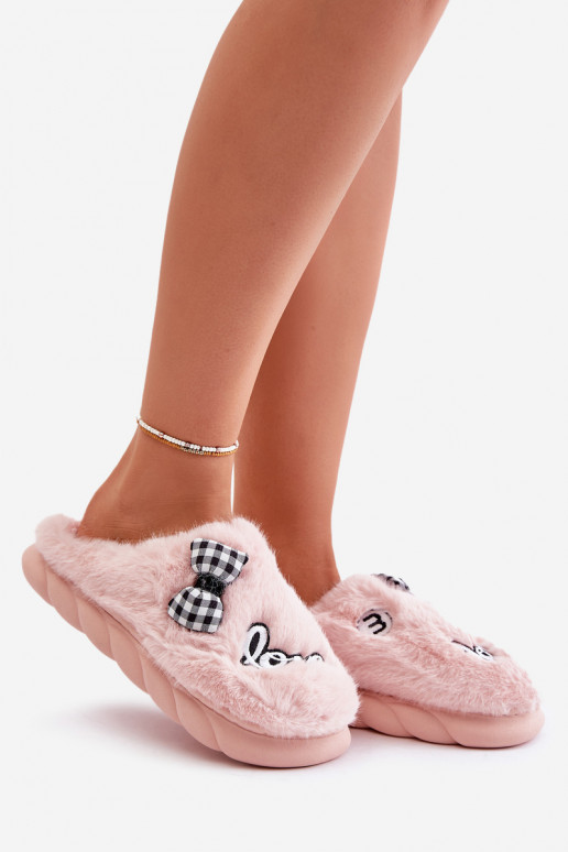 Dámské Fleece Pantofle S Nášivkami A Mašlí Růžové Linnorelia Dámské Fleece Pantofle S Nášivkami A Mašlí Růžové Linnorelia